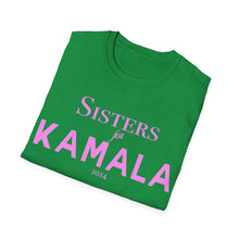 Load image into Gallery viewer, Sisters for Kamala 2024 Green & Pink Softstyle T-Shirt
